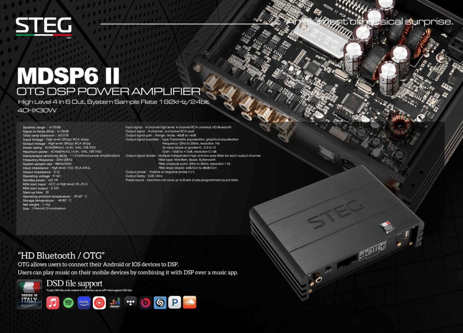 STEG MDSP6 II | 4聲道 OTG DSP 擴大機 (內建 HD 藍牙)